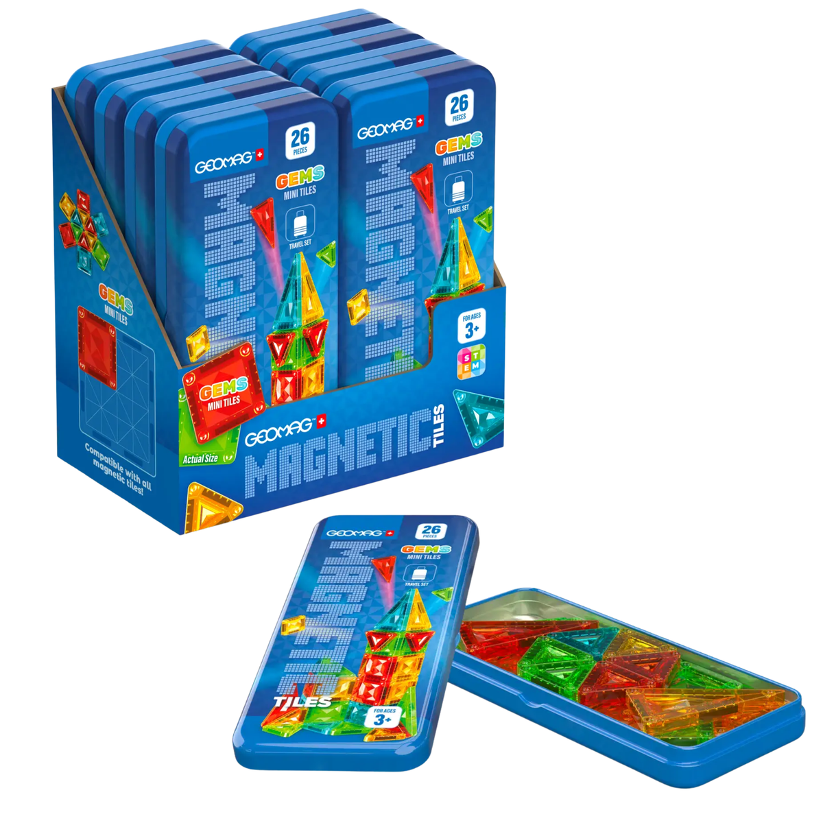 Geomag Mag Tiles Mini Gems Travel Set 8-Unit Counter Display
