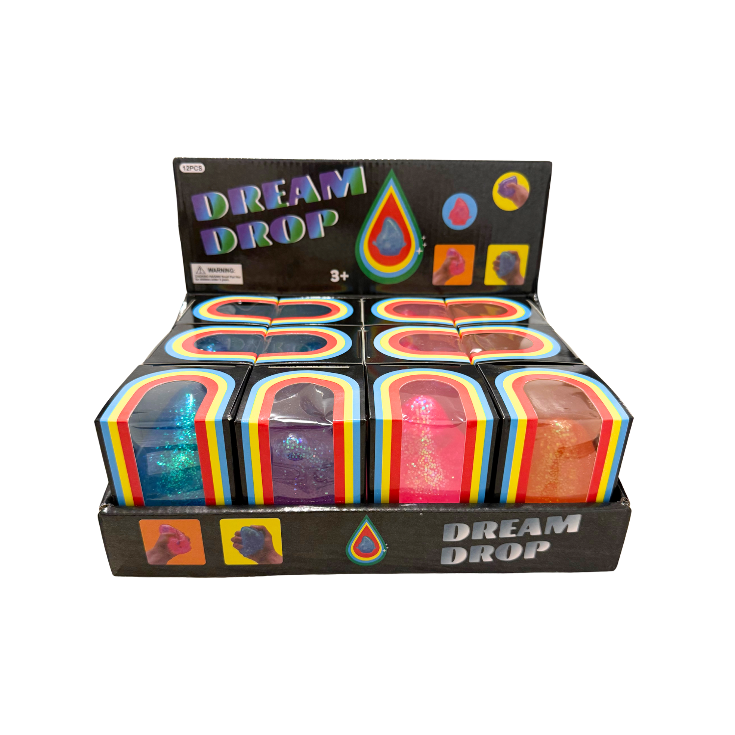 Assorted Colors Glitter Squishy Drop Toy in Display Box (3.5") MSND6