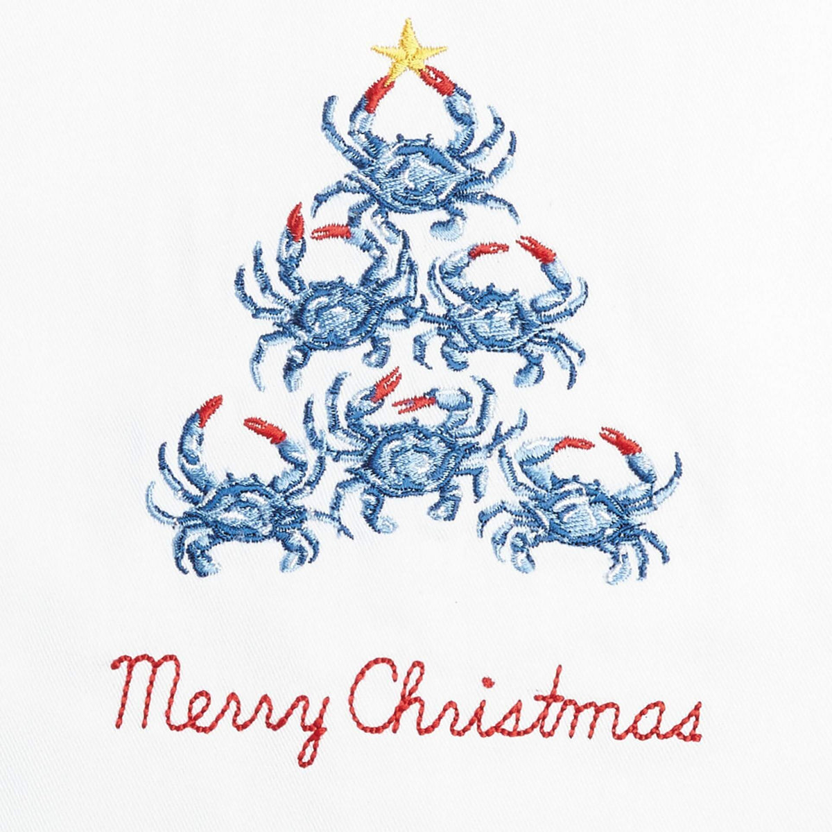 Blue Crab Christmas Tree Embroidered Kitchen Towel