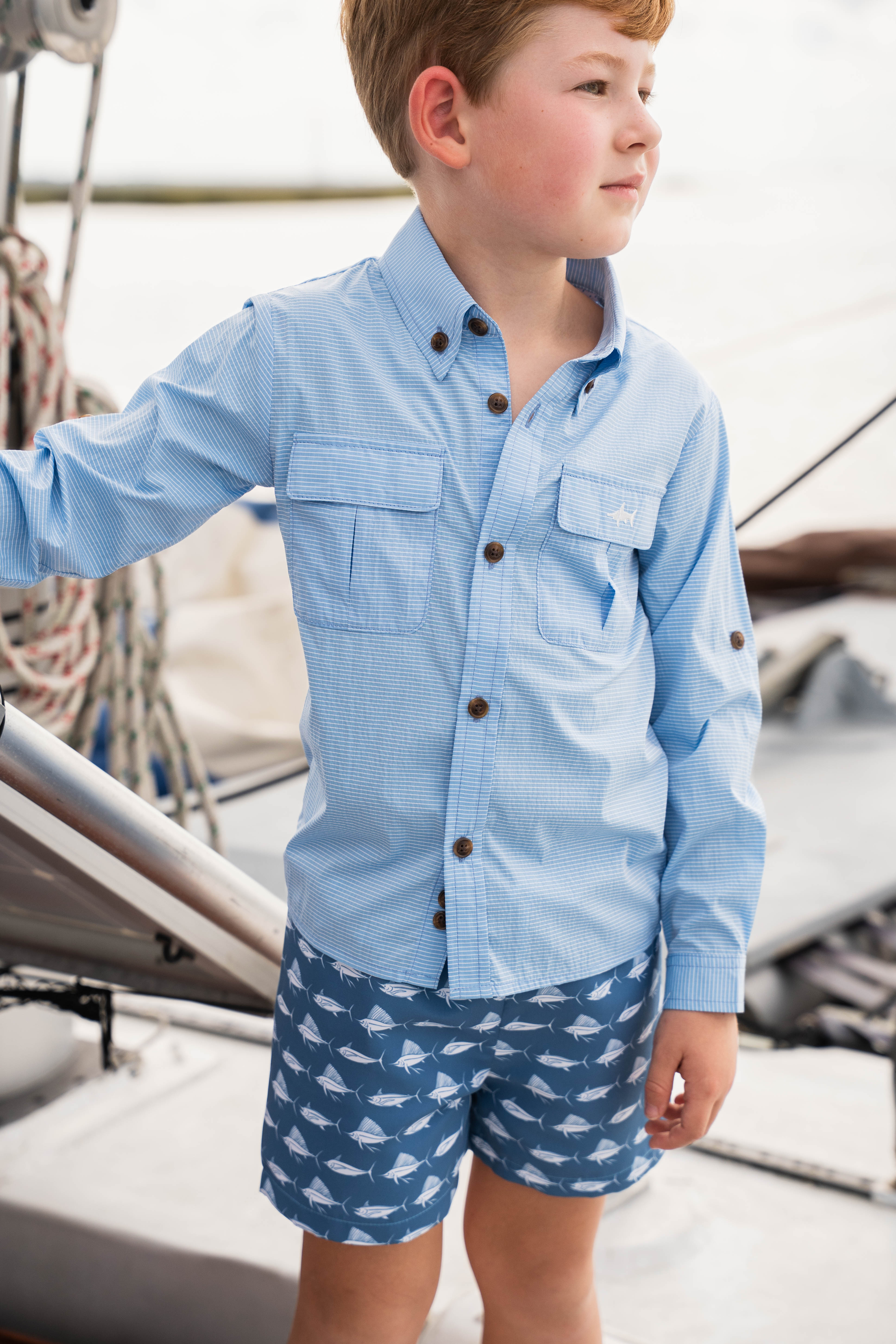 Saint Simons Swim Trunk Navy/White Fish