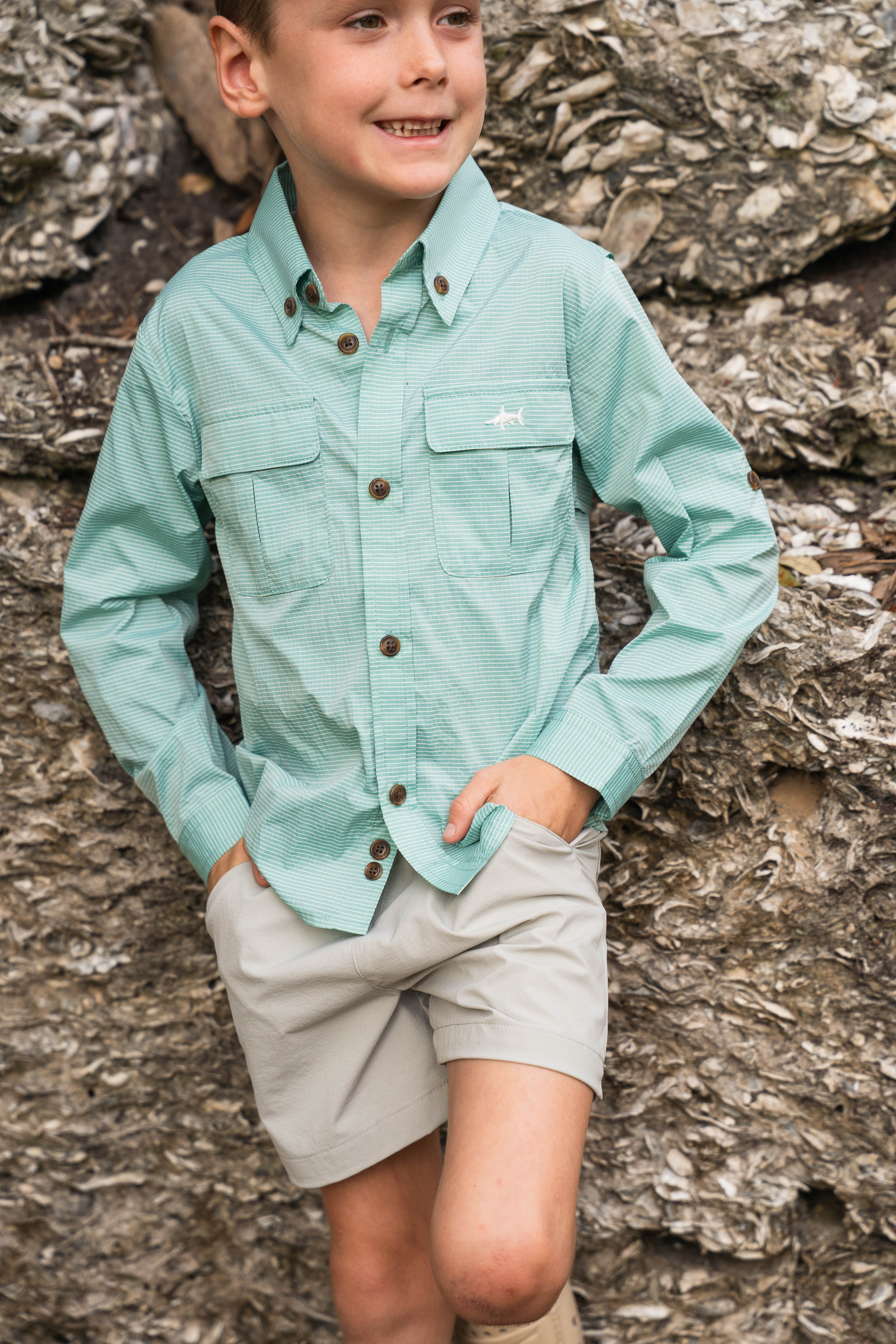 Flagler Fishing Shirt Green Stripe