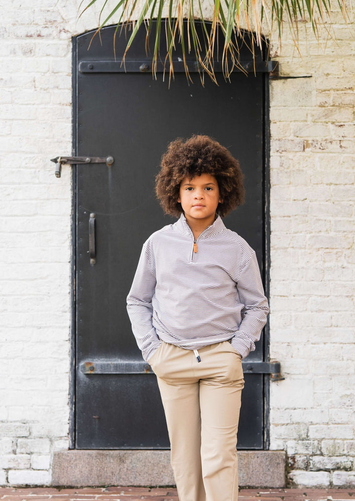 Collins Boys Quarter Zip Khaki Stripe