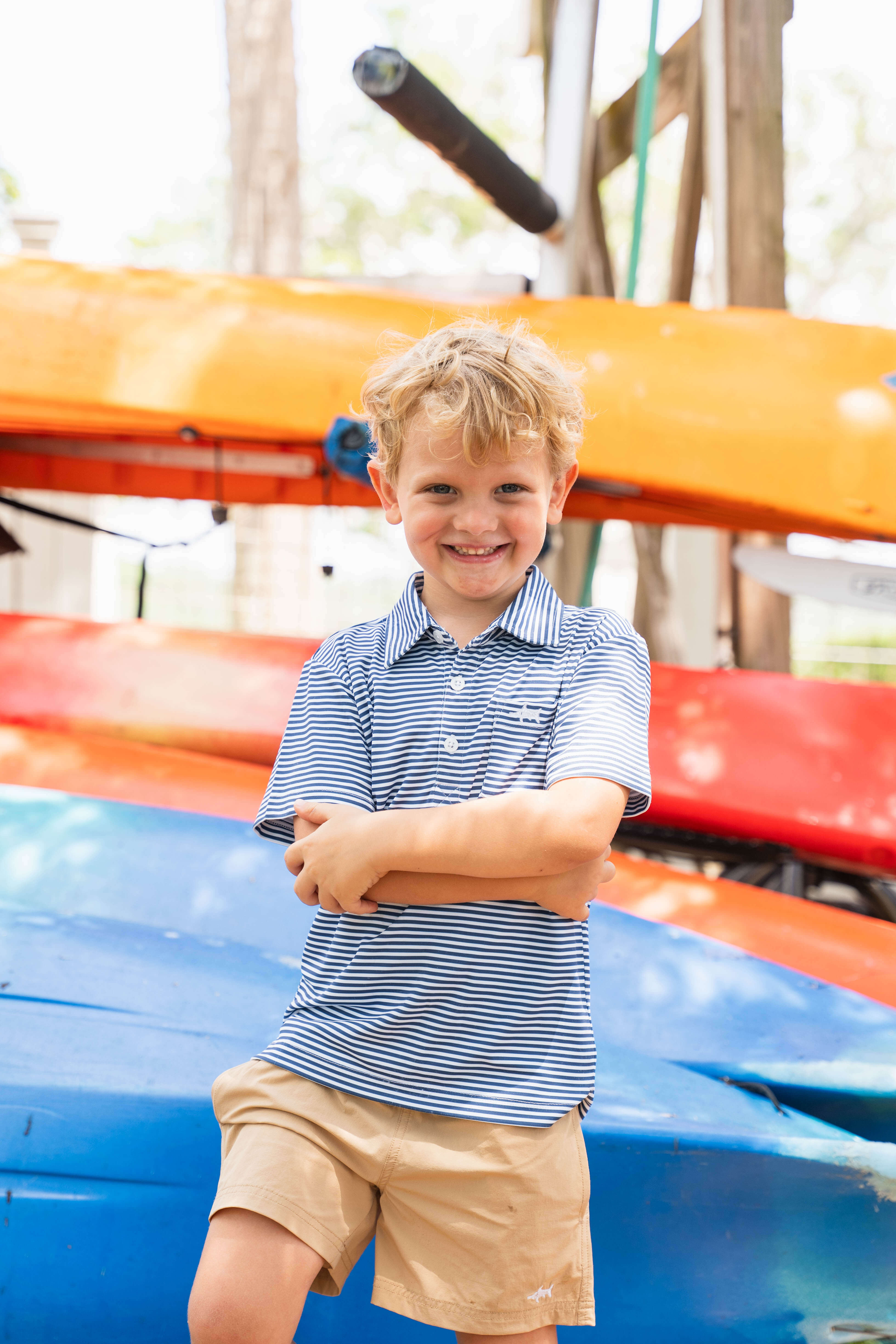 Inshore Boys Performance Polo Navy Stripe