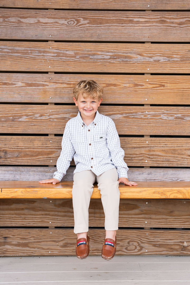 Flagler Boys Fishing Shirt Olive & White Plaid