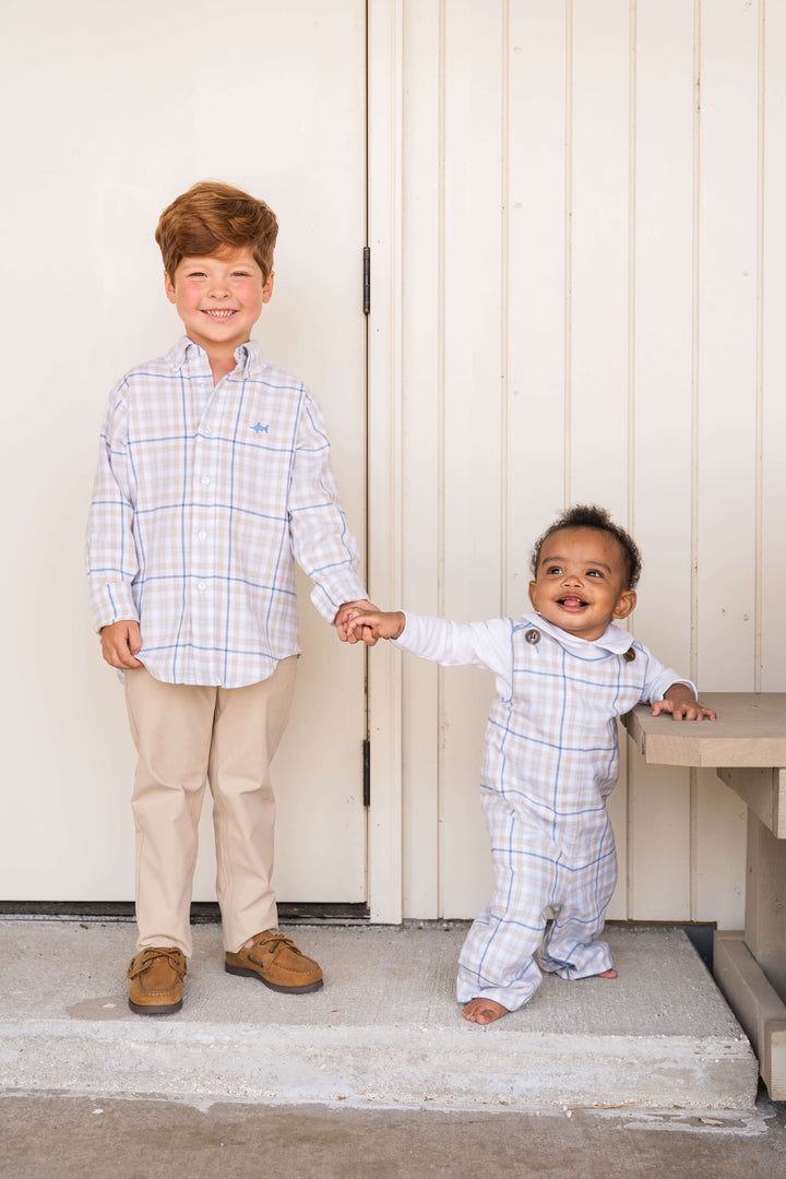 Carter Oxford Boys Shirt Khaki/Blue Plaid