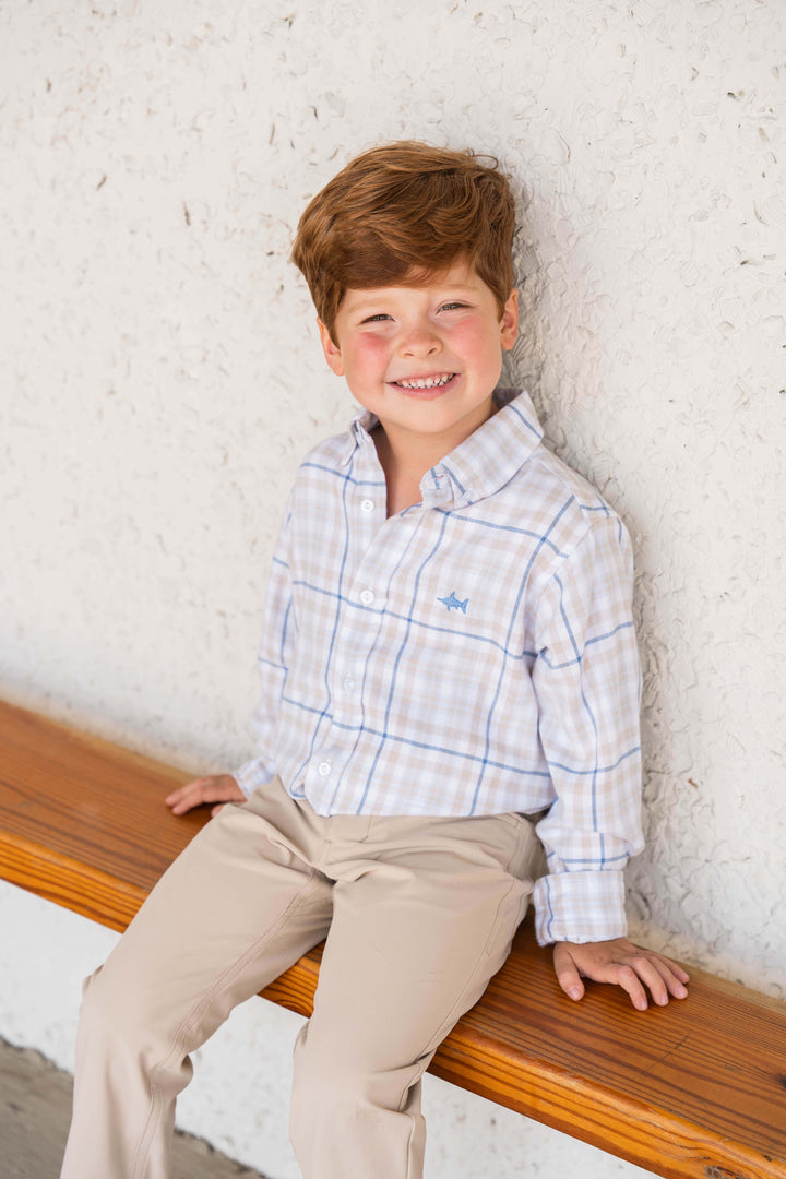 Carter Oxford Boys Shirt Khaki/Blue Plaid