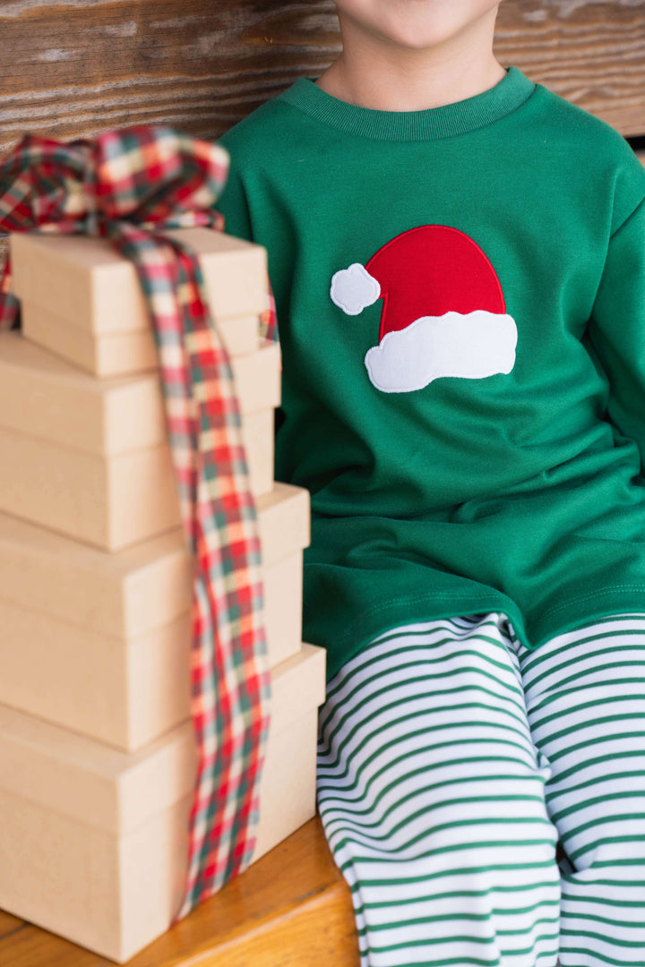 2 Piece Applique Boys Pant Set Santa Hat