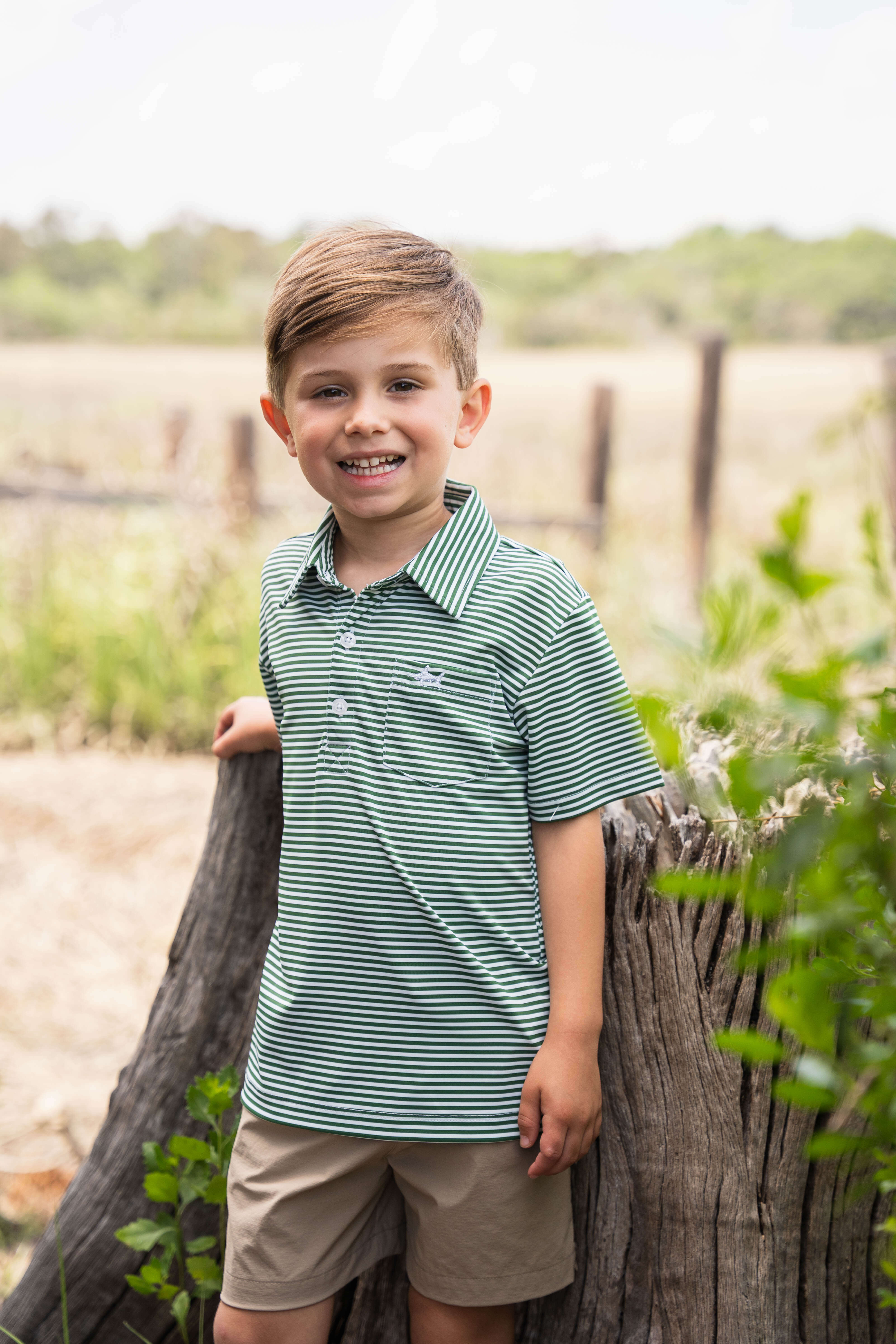 Inshore Boys Performance Polo Green Stripe