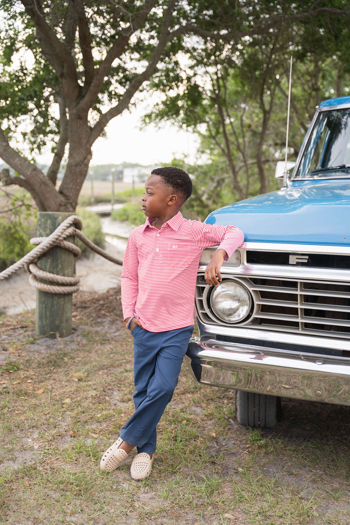 Inshore Boys Performance Polo LS Red Stripe