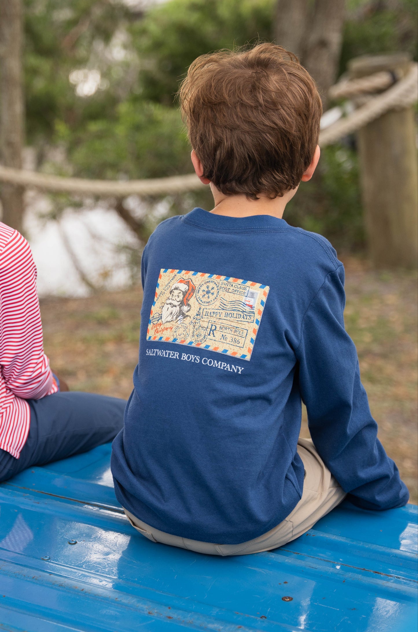 Christmas Postcard Graphic Tee LS Blue