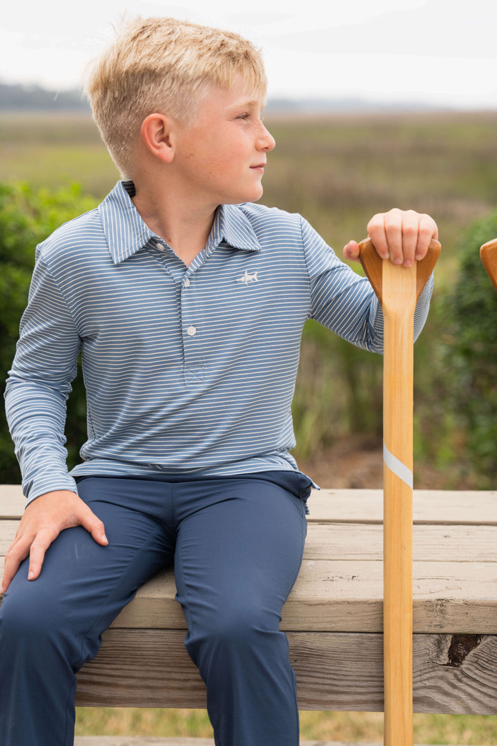 Banks Boys Performance LS Polo Blue/White Stripe