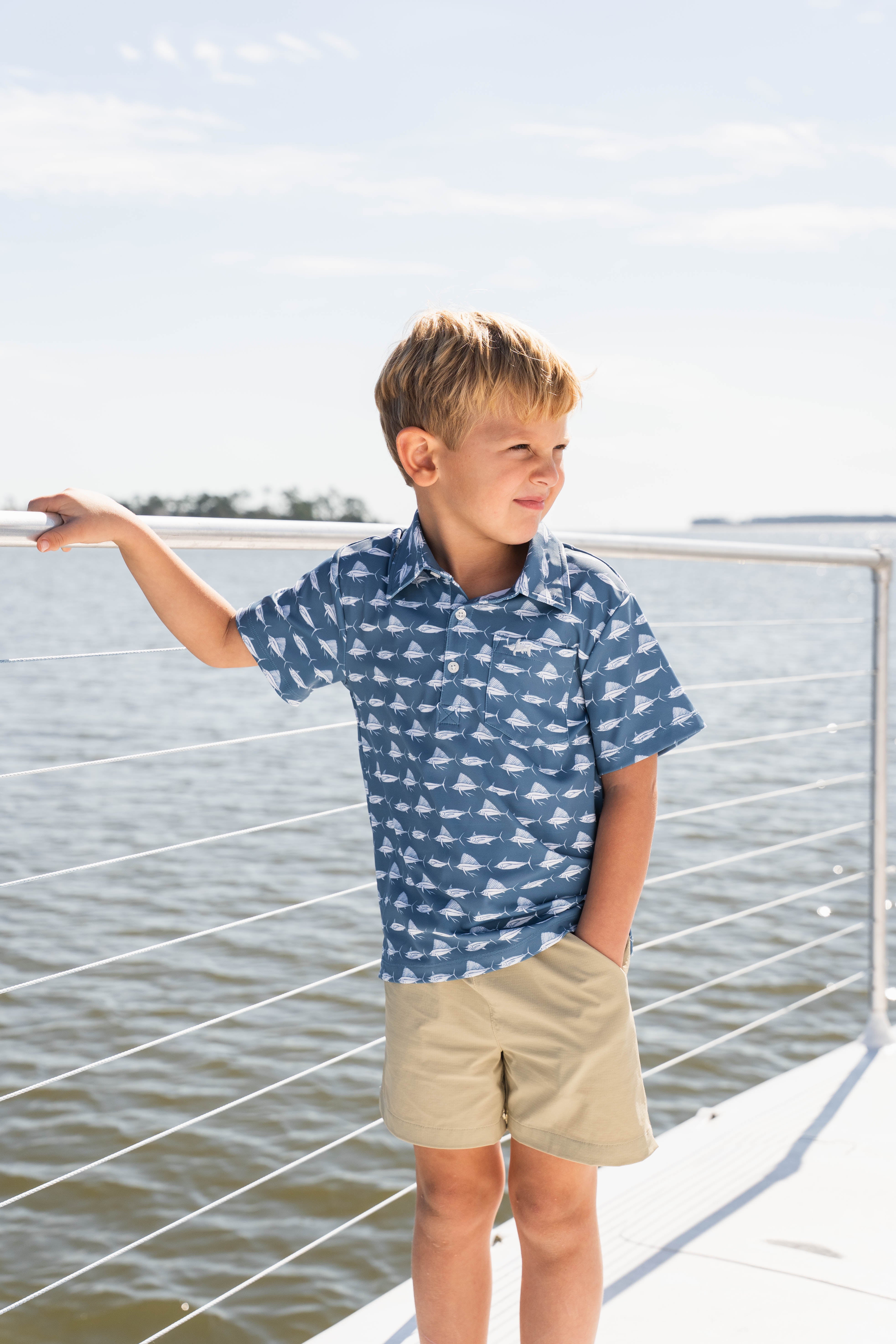 Inshore Performance Polo Navy White Fish