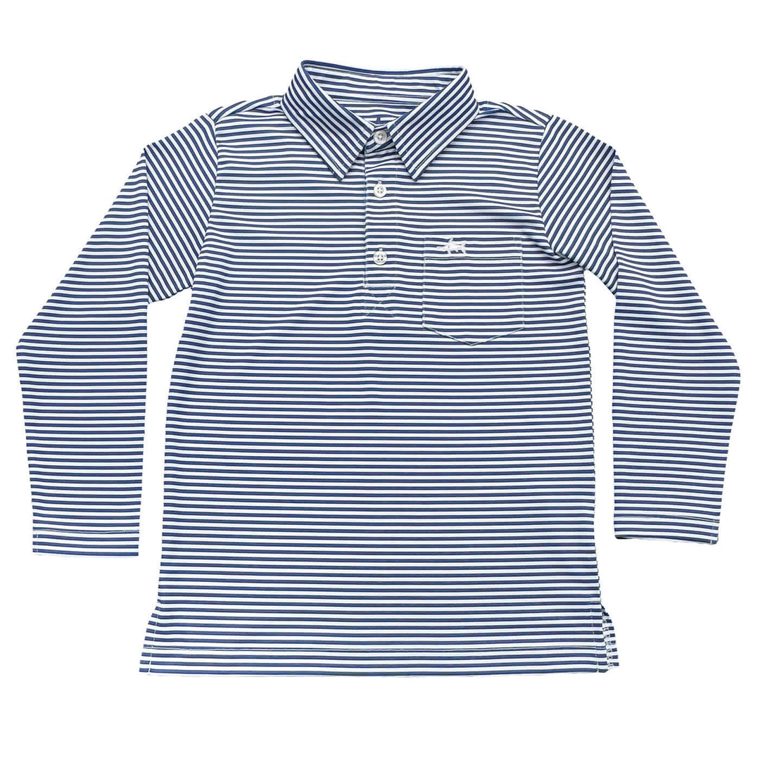Inshore Boys Performance Polo LS Navy Stripe