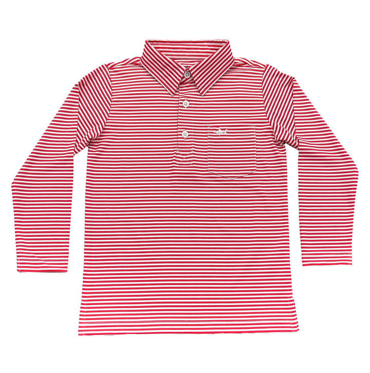 Inshore Boys Performance Polo LS Red Stripe