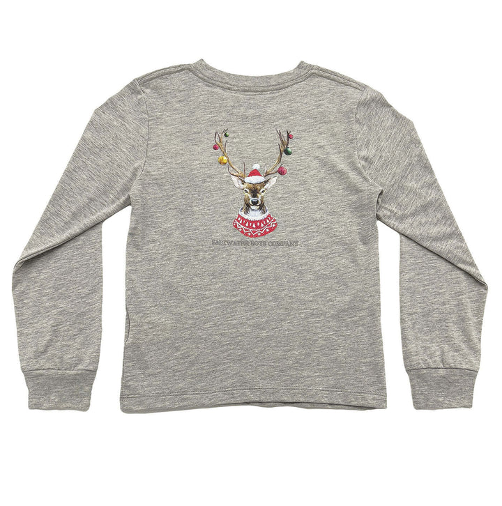 Christmas Ornament Deer Boys Graphic Tee LS Grey