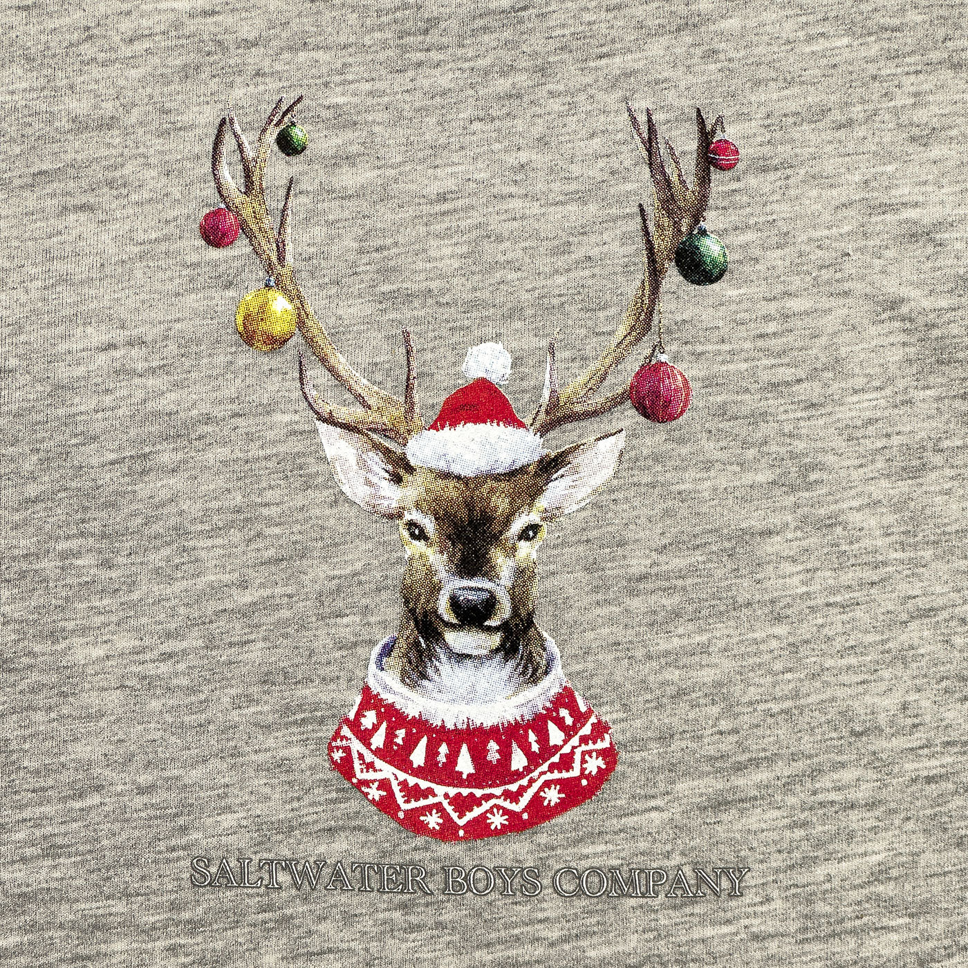Christmas Ornament Deer Graphic Tee LS Grey