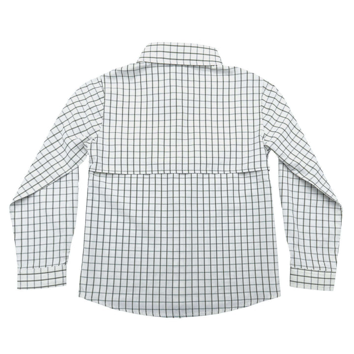Flagler Boys Fishing Shirt Olive & White Plaid