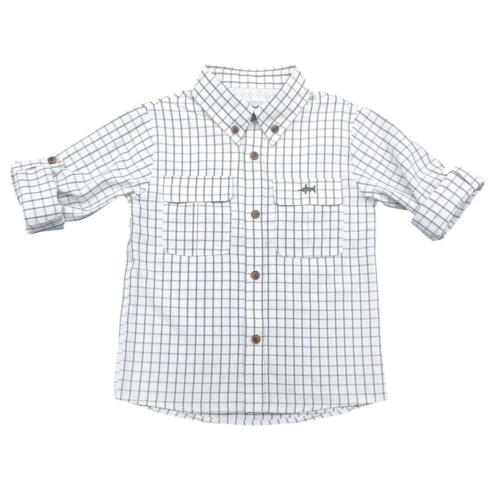 Flagler Boys Fishing Shirt Olive & White Plaid