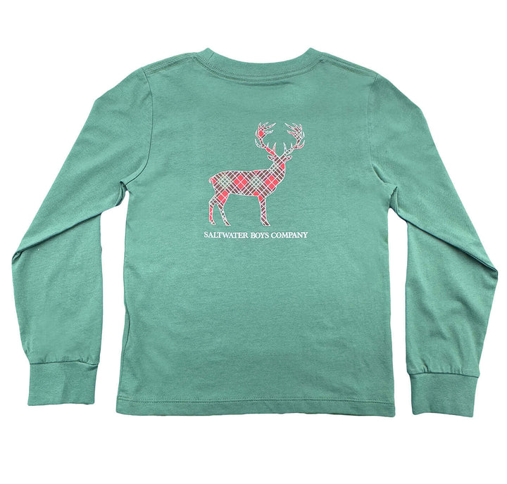 Plaid Deer Boys Graphic Tee LS Green
