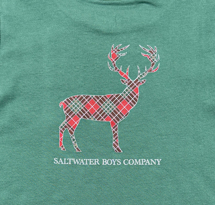Plaid Deer Boys Graphic Tee LS Green