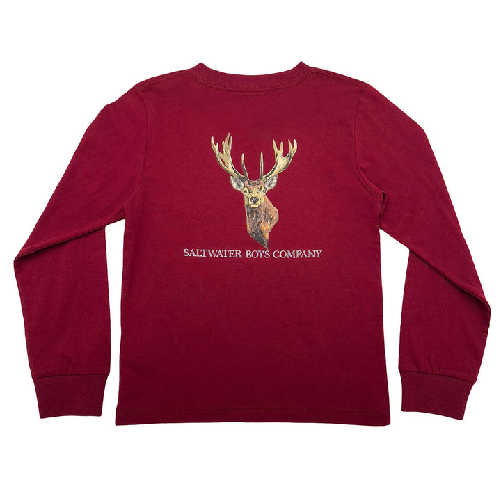 Deer Head Boys Graphic Tee LS Maroon