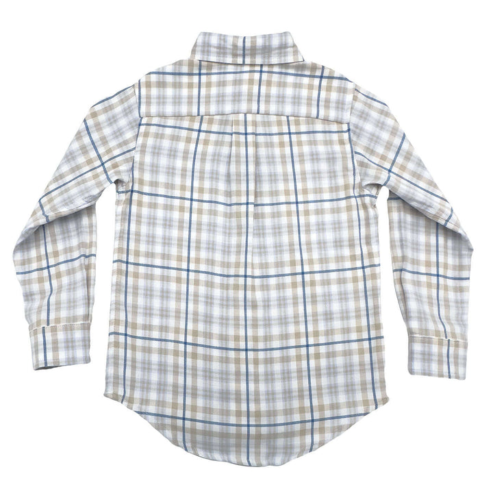 Carter Oxford Boys Shirt Khaki/Blue Plaid