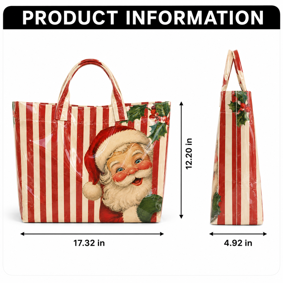 Vintage Santa Striped Holiday Coated Canvas Tote