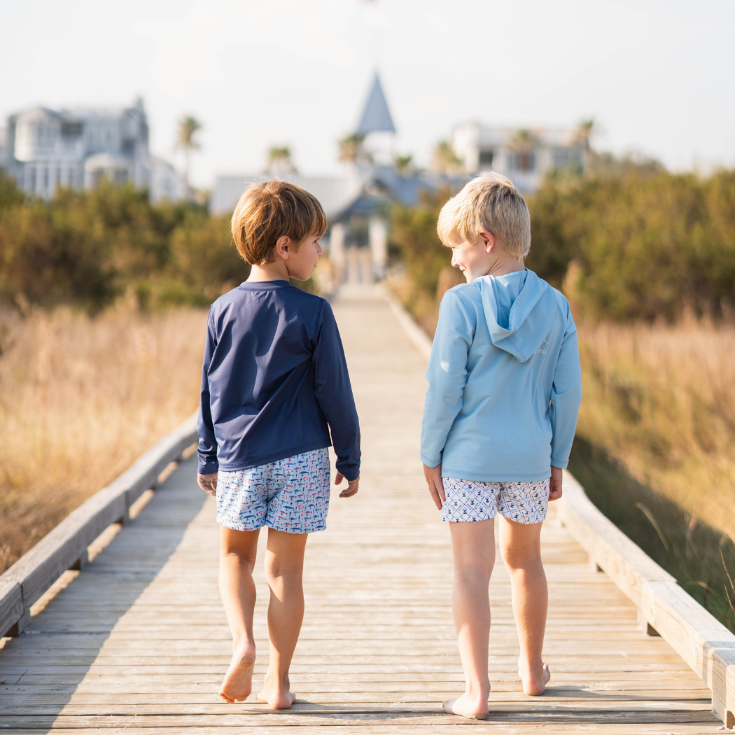 boys roasting marshmallows in saltwater boys clothing