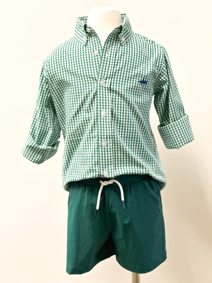 Carter Oxford Boys Shirt Green Check 