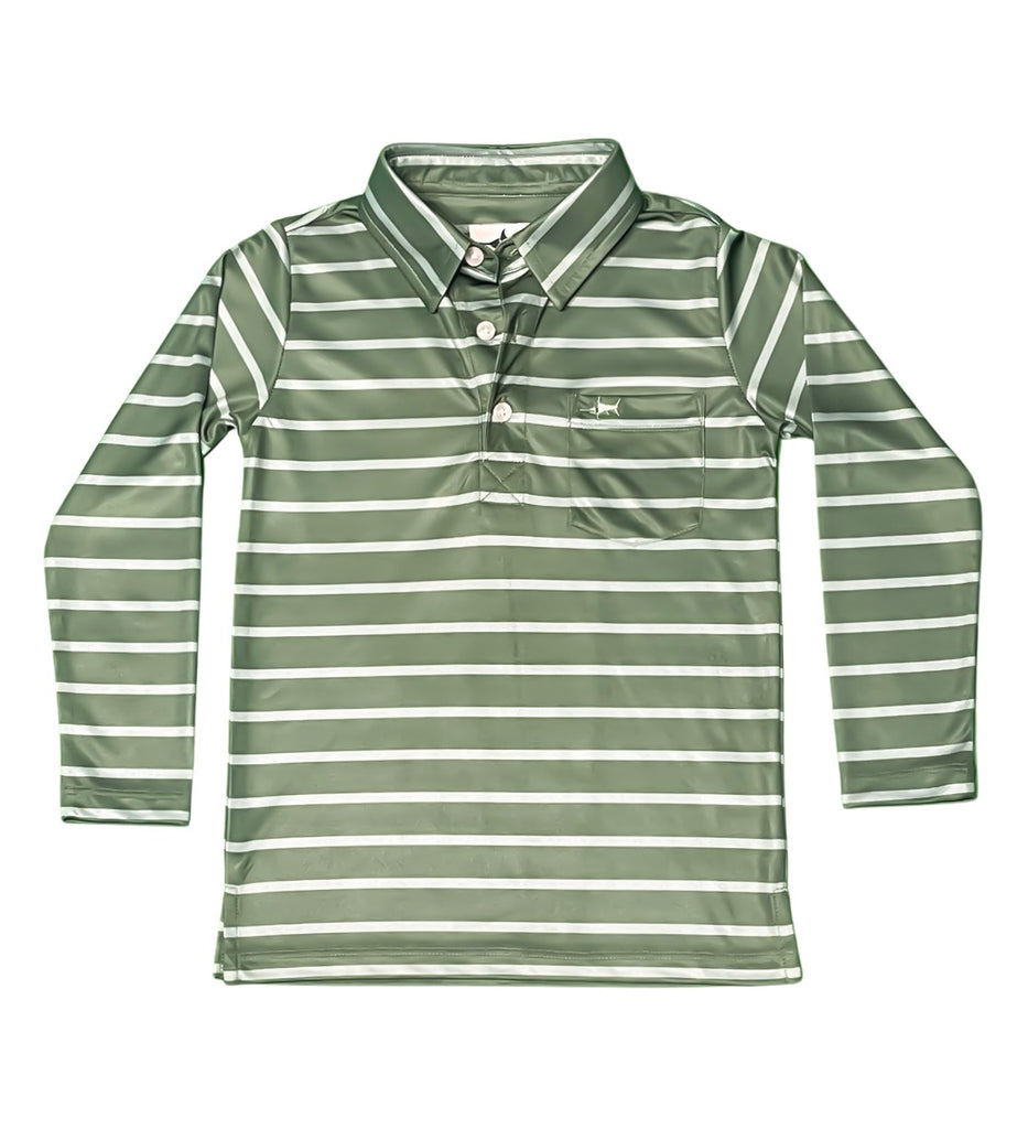 Inshore Long Sleeve Performance Polo Green Stripe