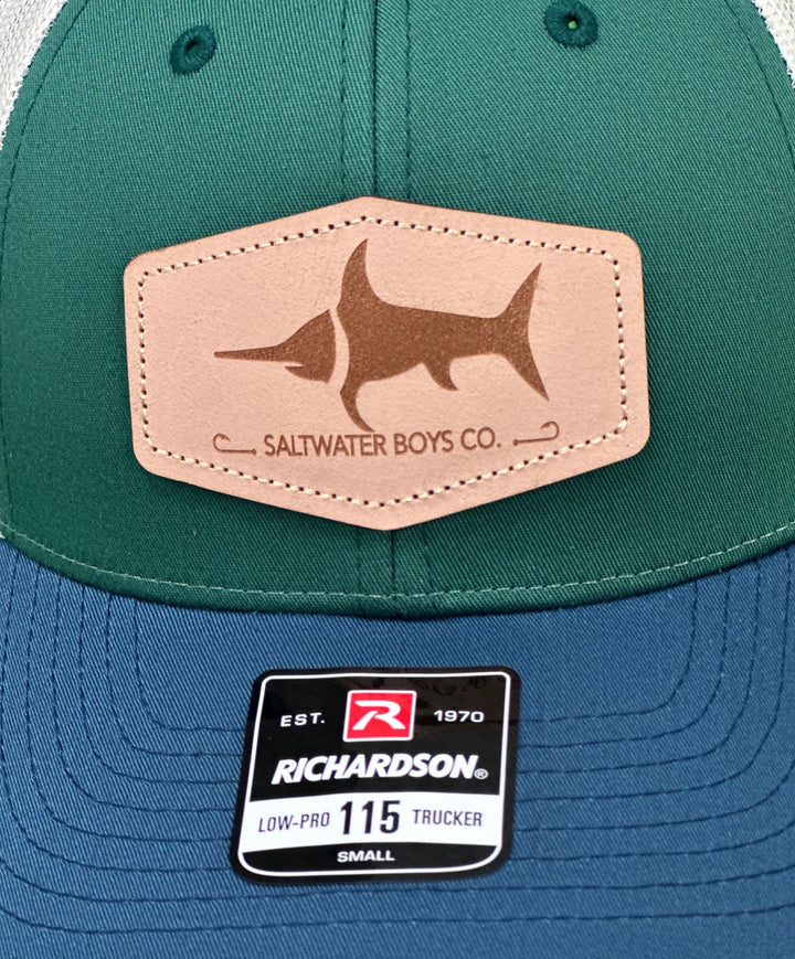 Leather Logo Hat Green & Navy