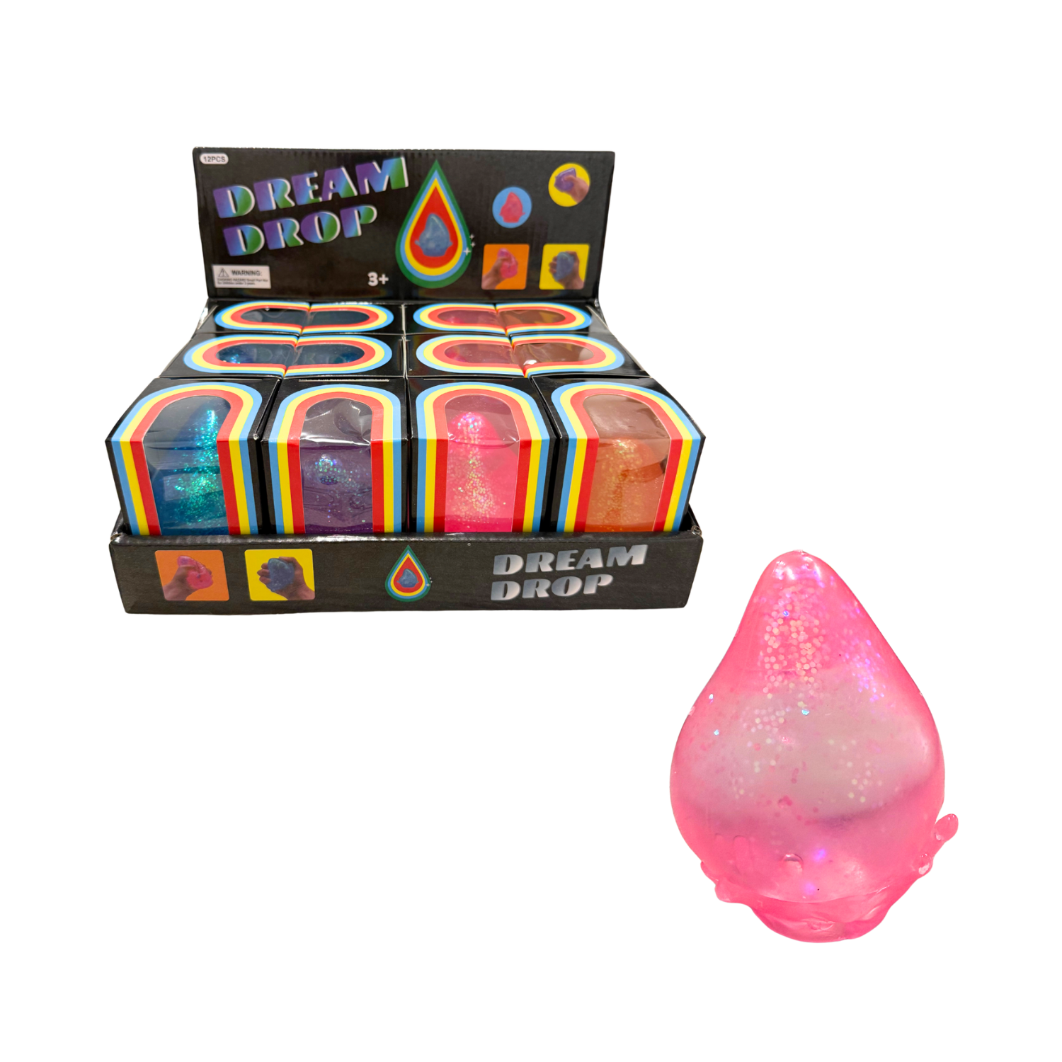 Assorted Colors Glitter Squishy Drop Toy in Display Box (3.5") MSND6