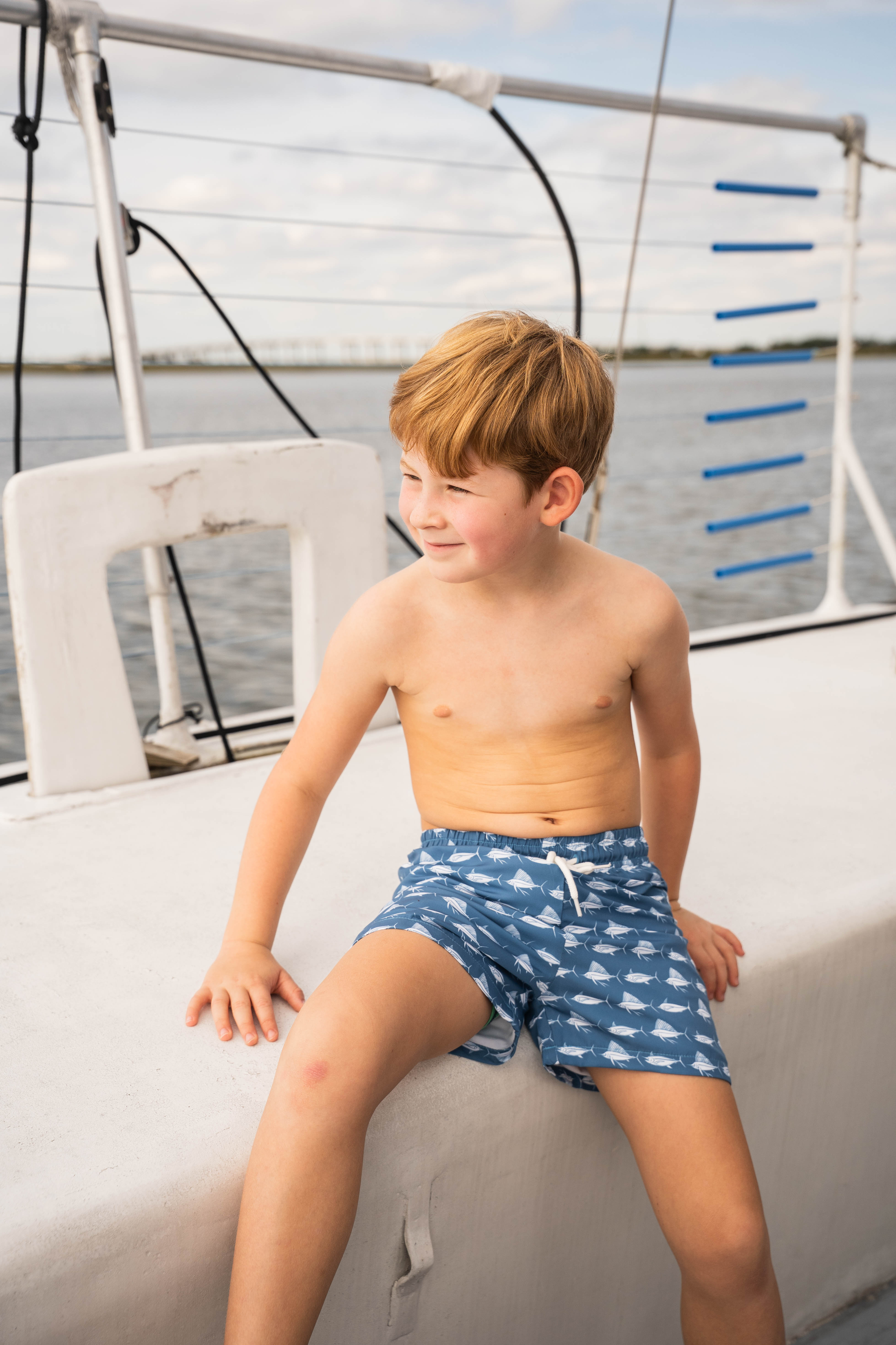 Saint Simons Swim Trunk Navy/White Fish
