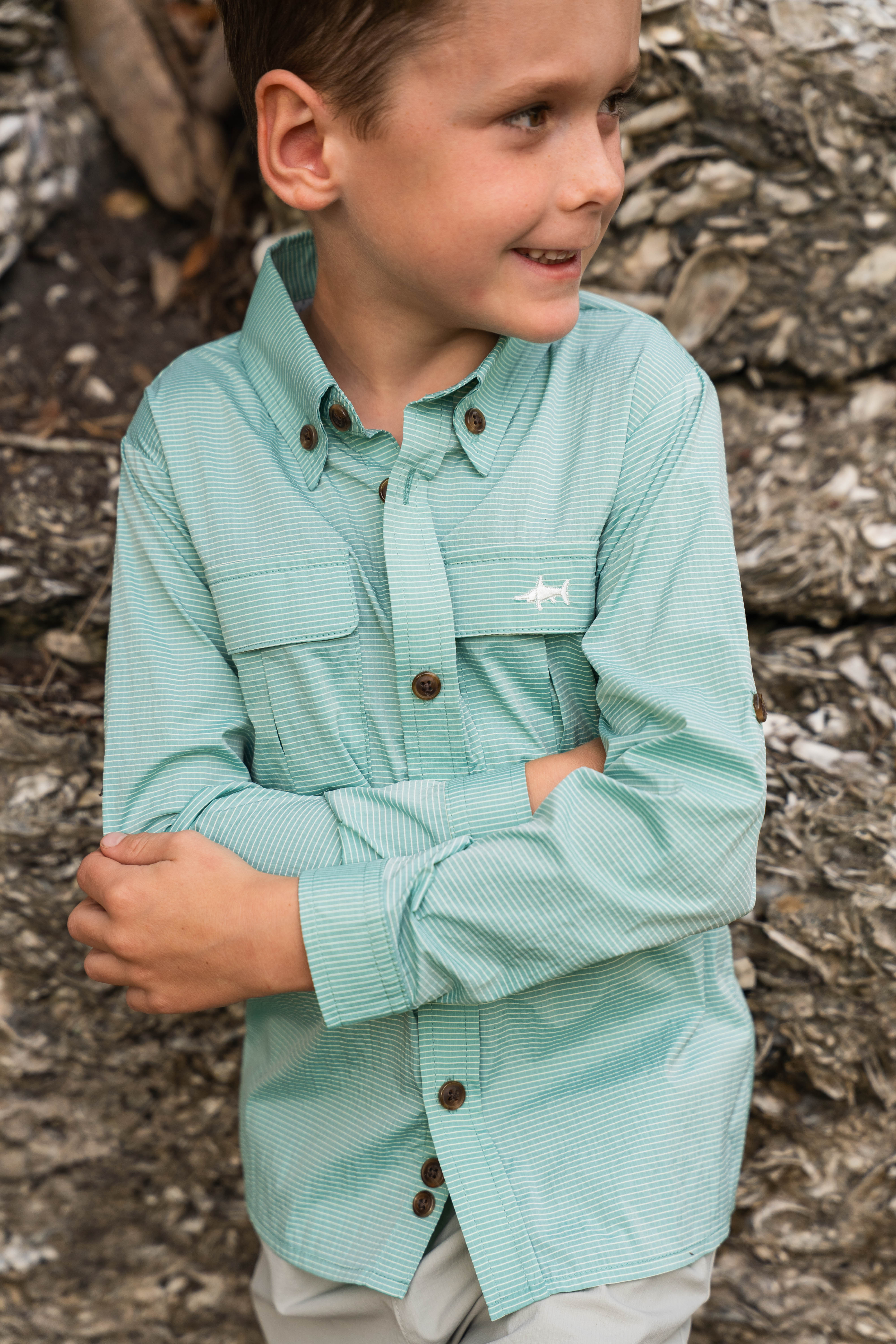 Flagler Fishing Shirt Green Stripe