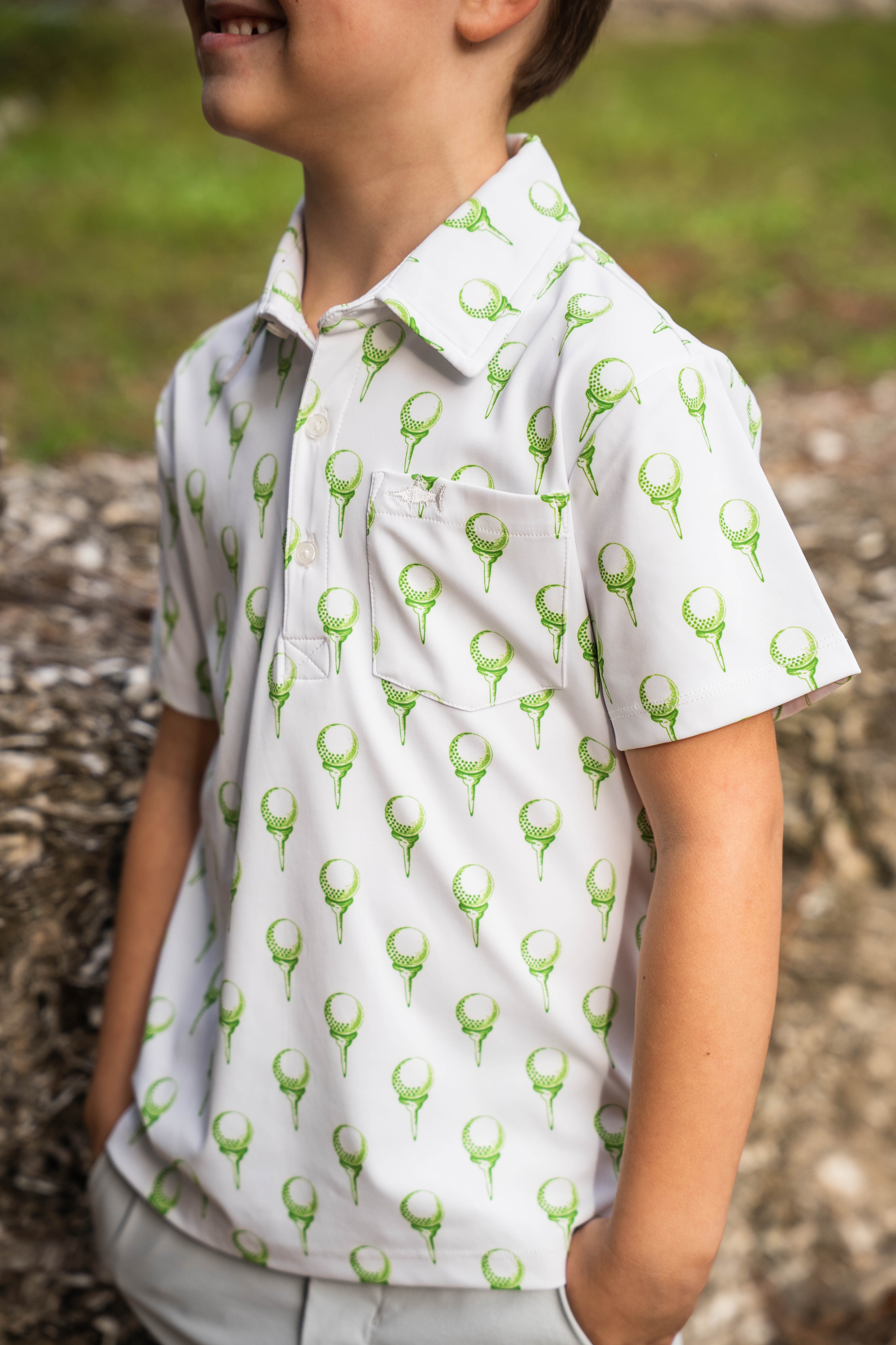 Inshore Performance Polo White Golf Print