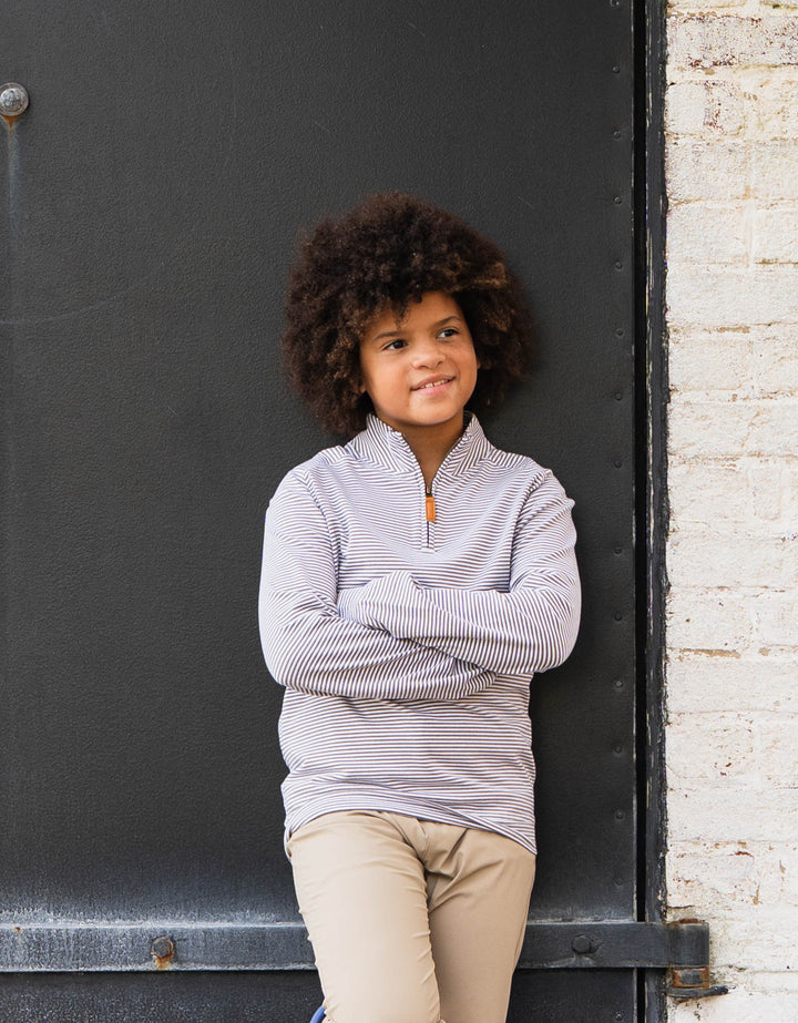 Collins Boys Quarter Zip Khaki Stripe