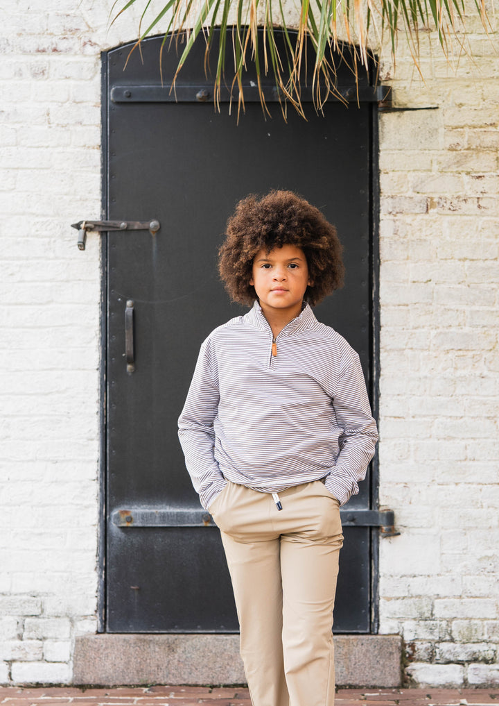 Collins Boys Quarter Zip Khaki Stripe