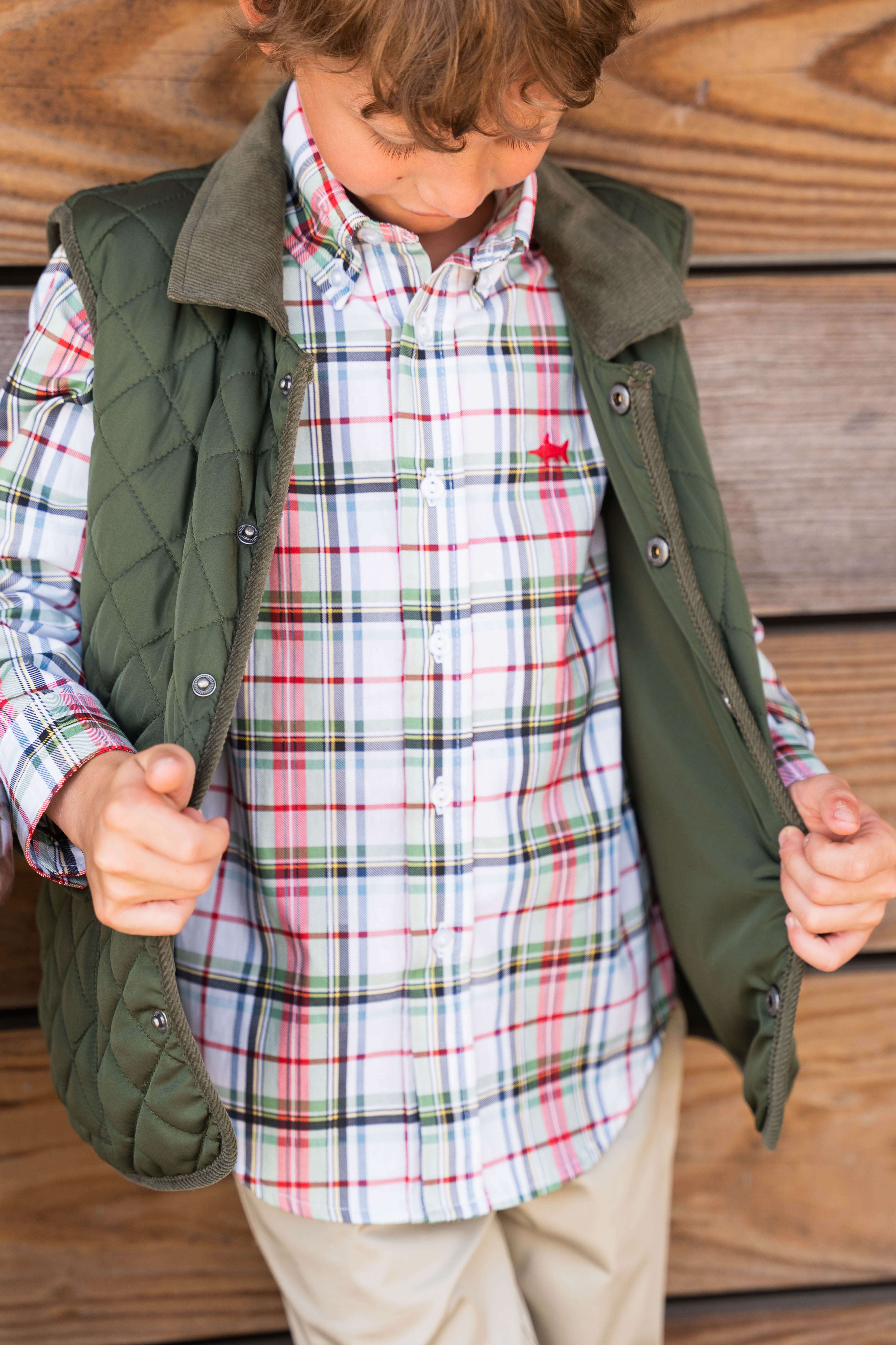 Carter Oxford Boys Shirt Creme Plaid 