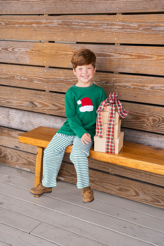 2 Piece Applique Pant Set Santa Hat 