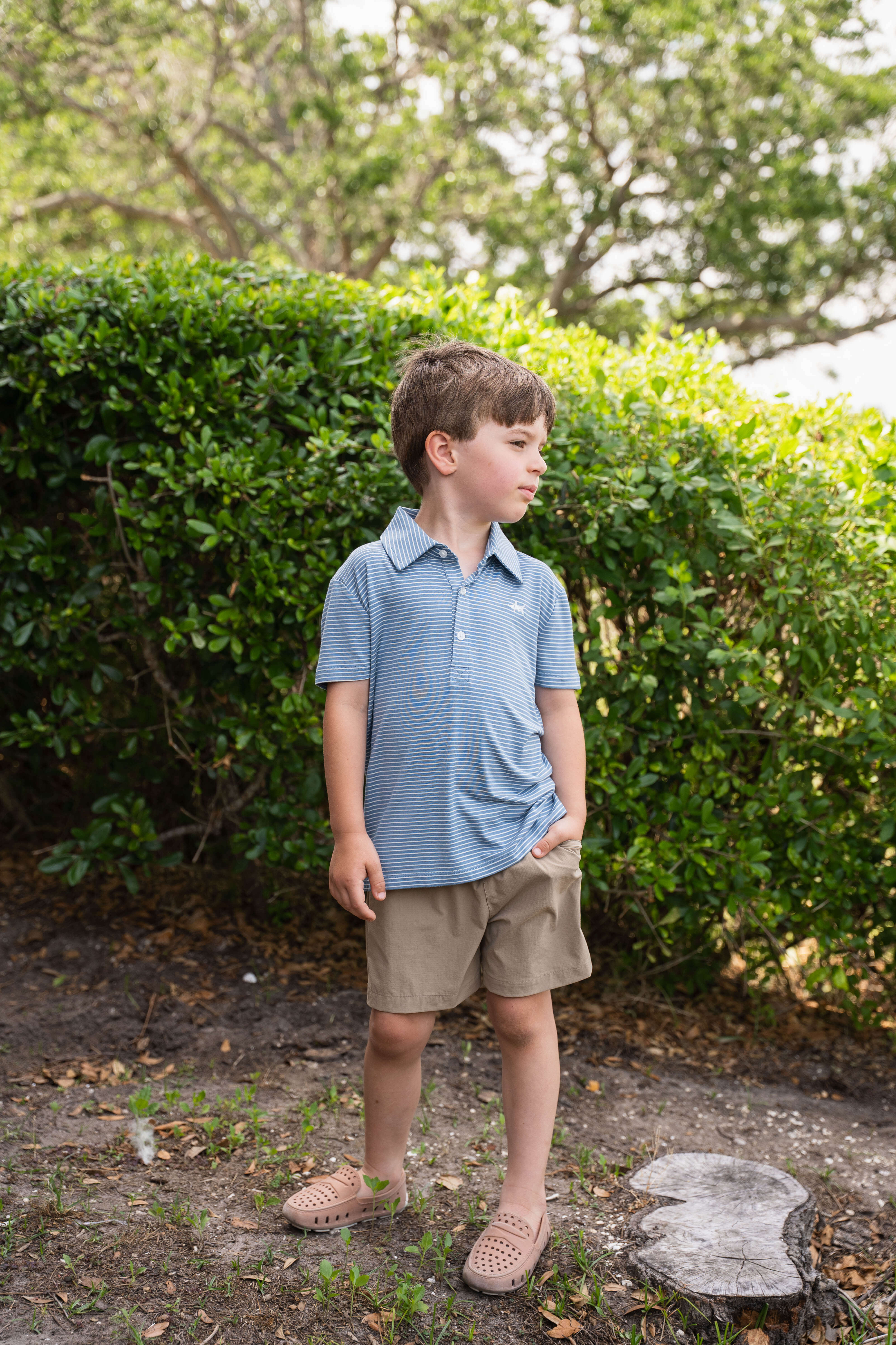 Banks Boys Performance SS Polo Blue/White Stripe 