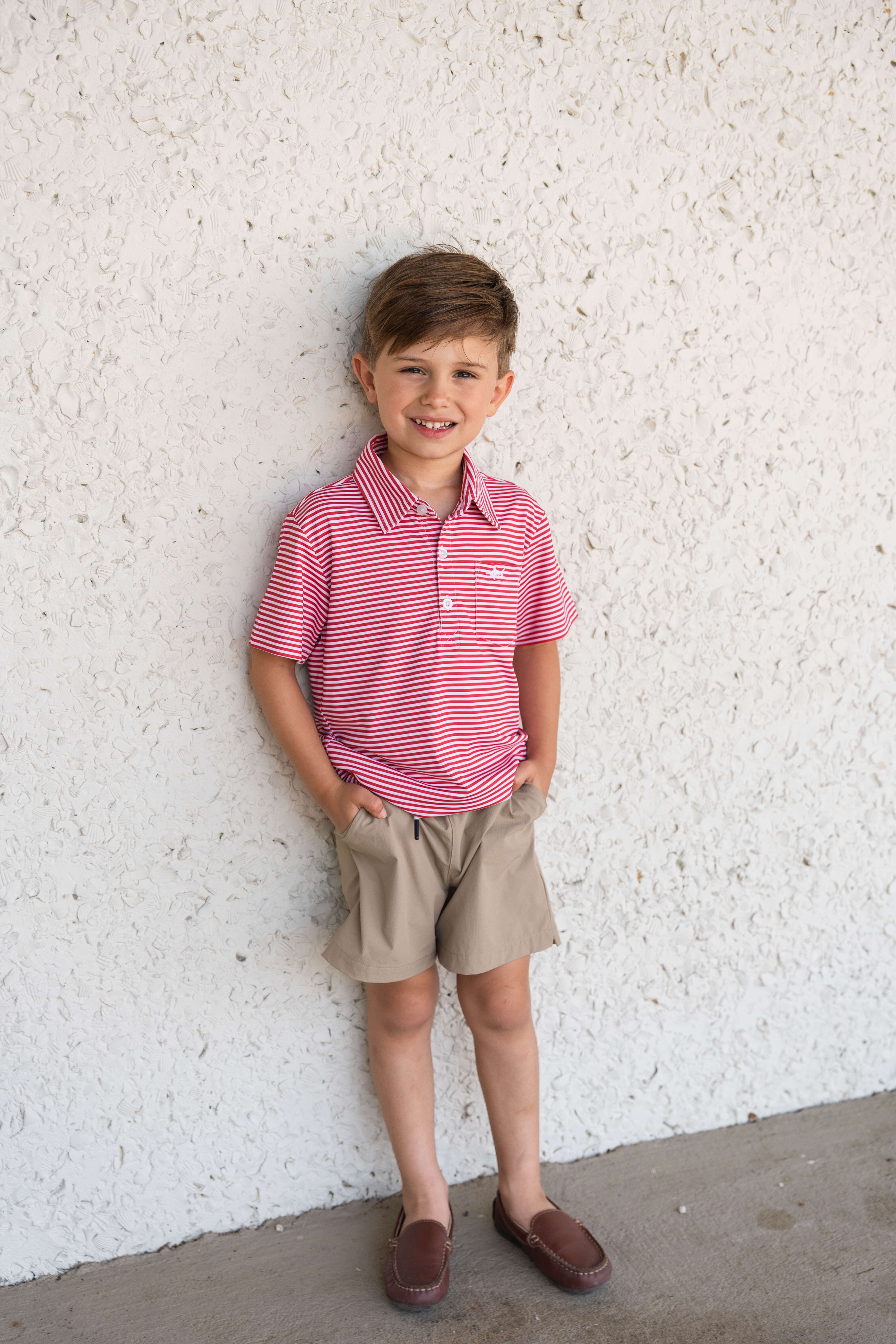 Inshore Boys Performance Polo Red Stripe