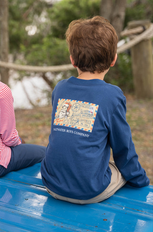 Christmas Postcard Graphic Tee LS Blue