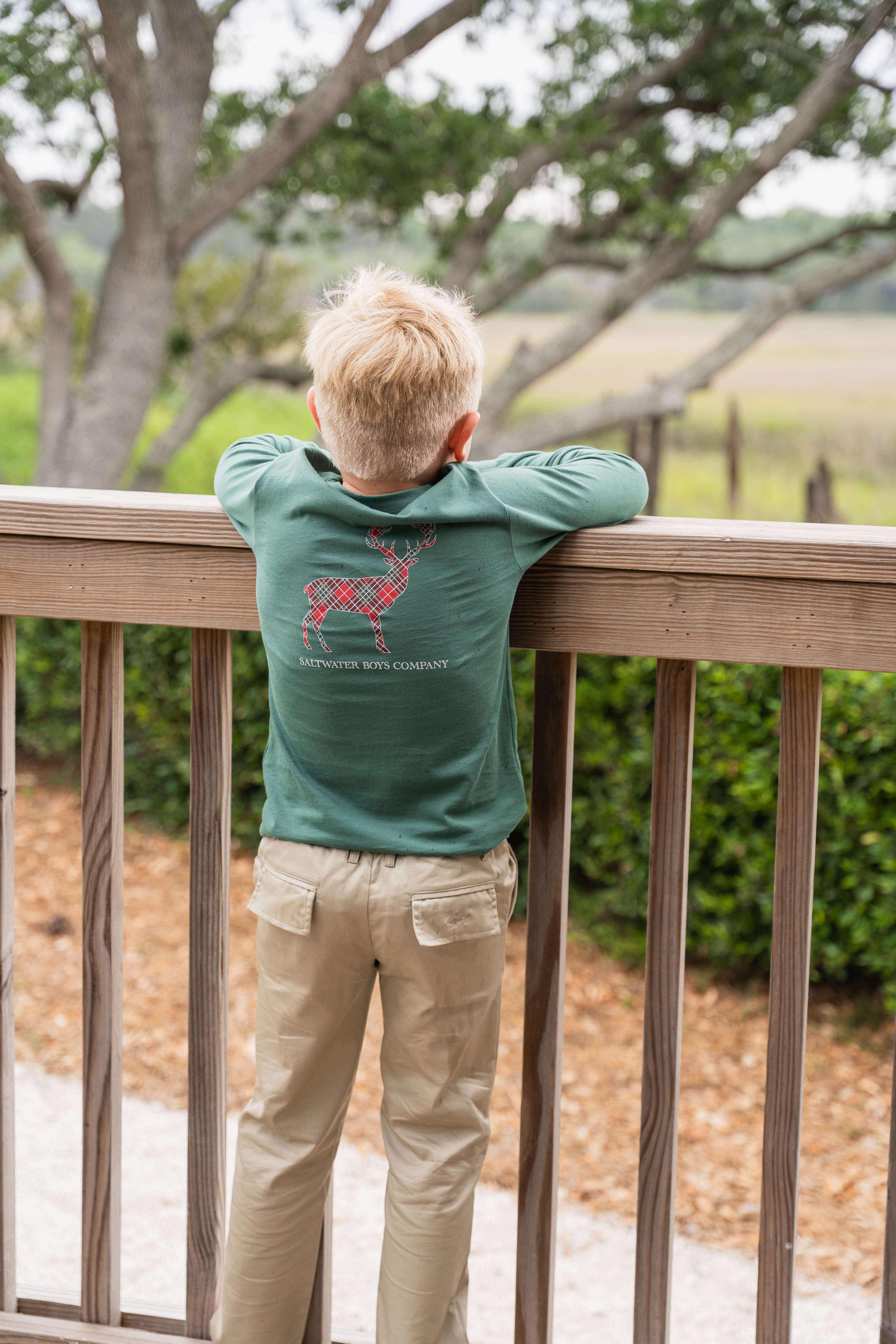 Plaid Deer Boys Graphic Tee LS Green