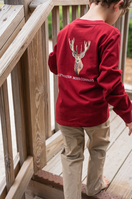 Deer Head Graphic Tee LS Maroon