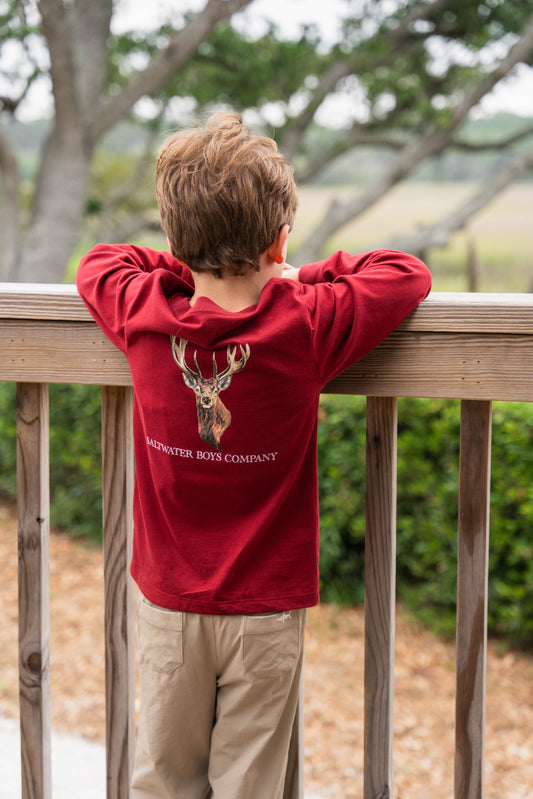 Deer Head Graphic Tee LS Maroon