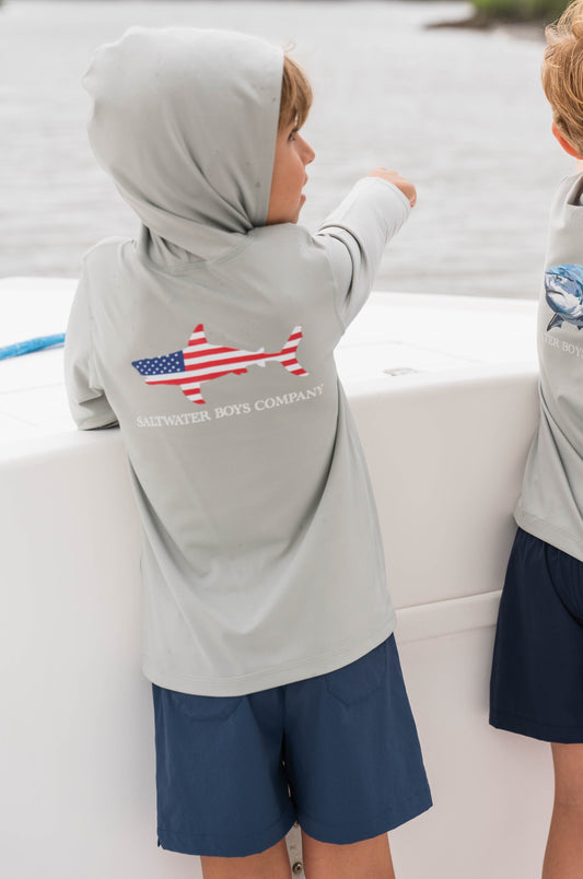 Flag Shark Performance Hoodie Grey