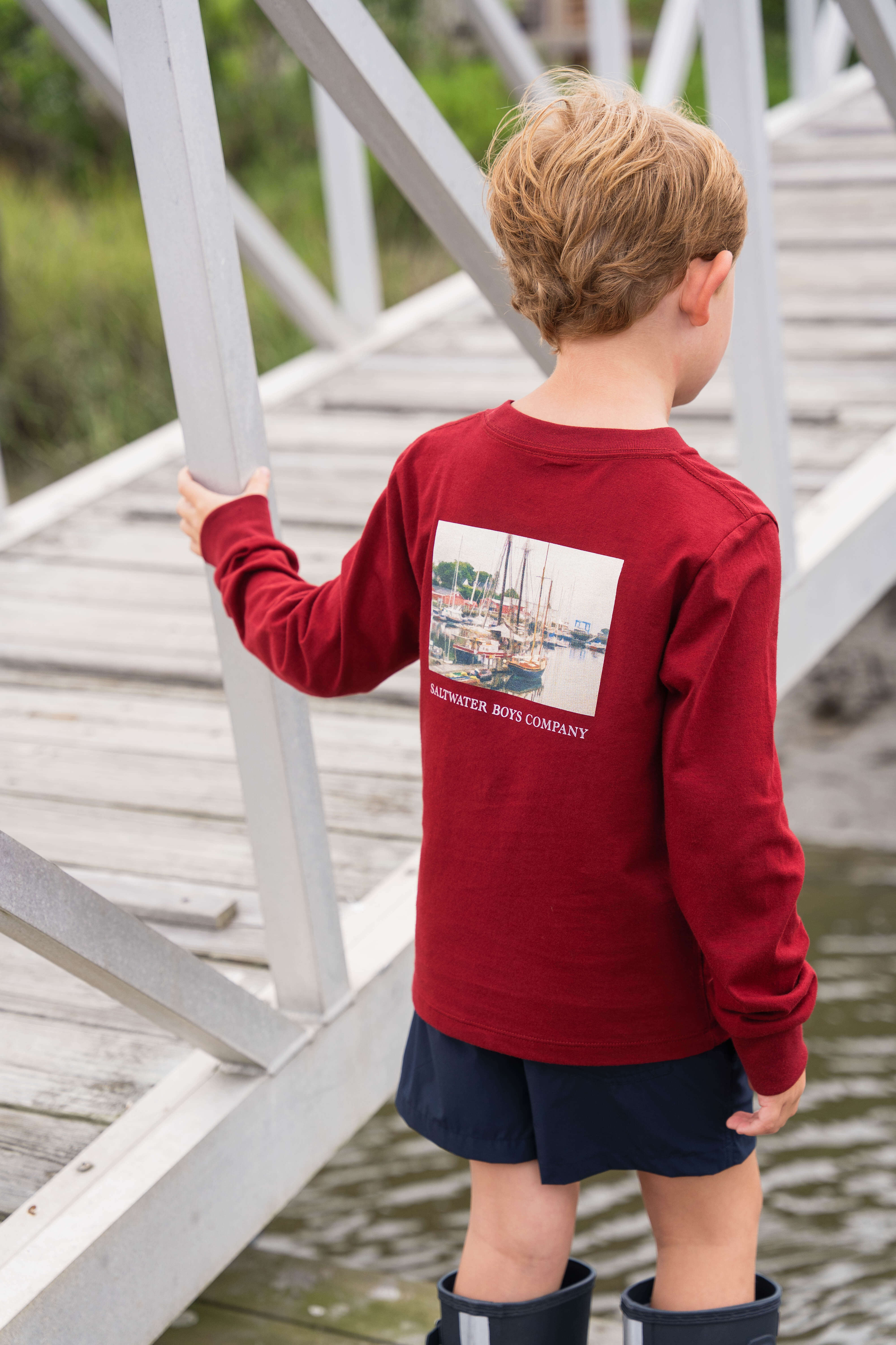 Harbor Boats Boys Graphic Tee LS Maroon