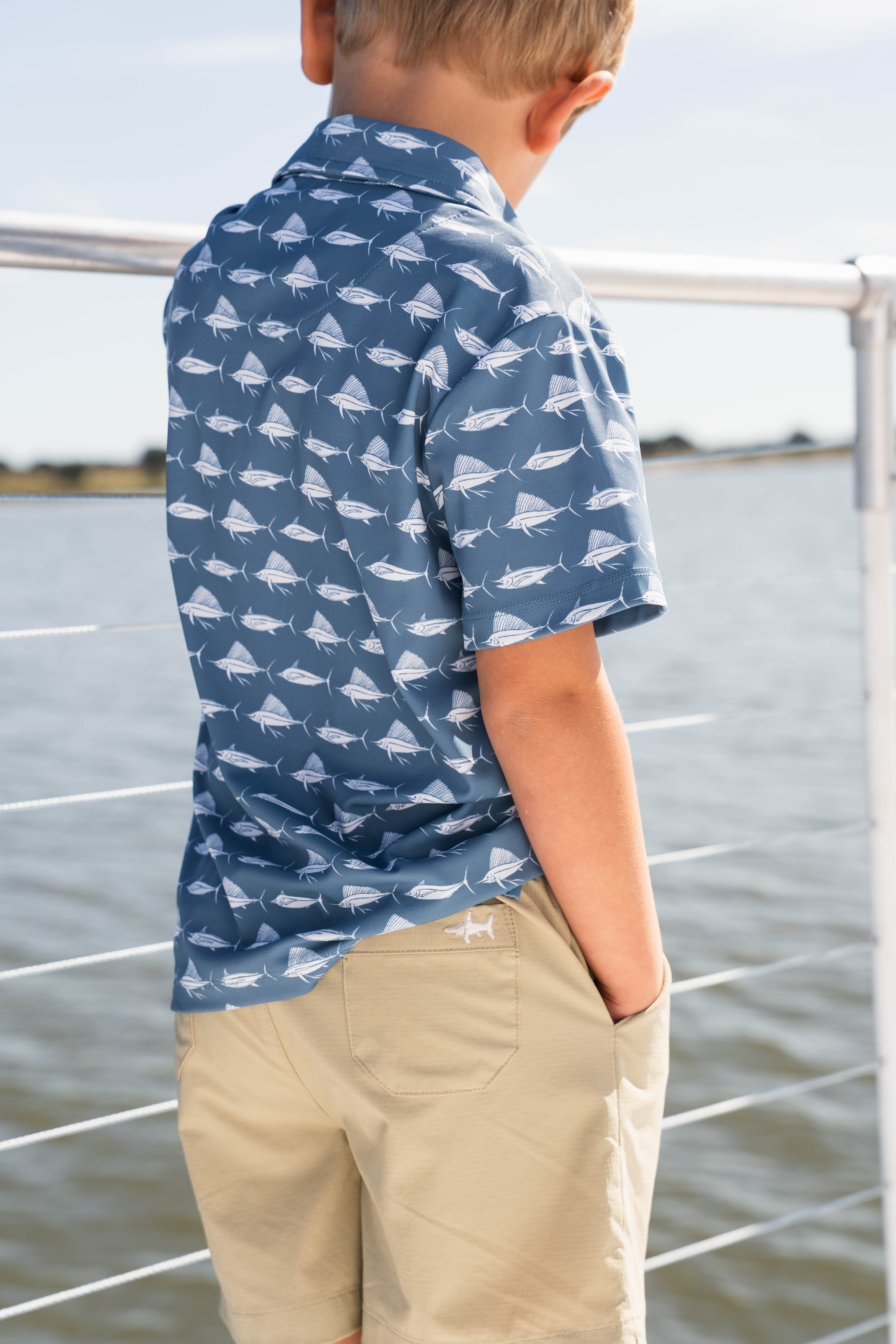 Inshore Performance Polo Navy White Fish