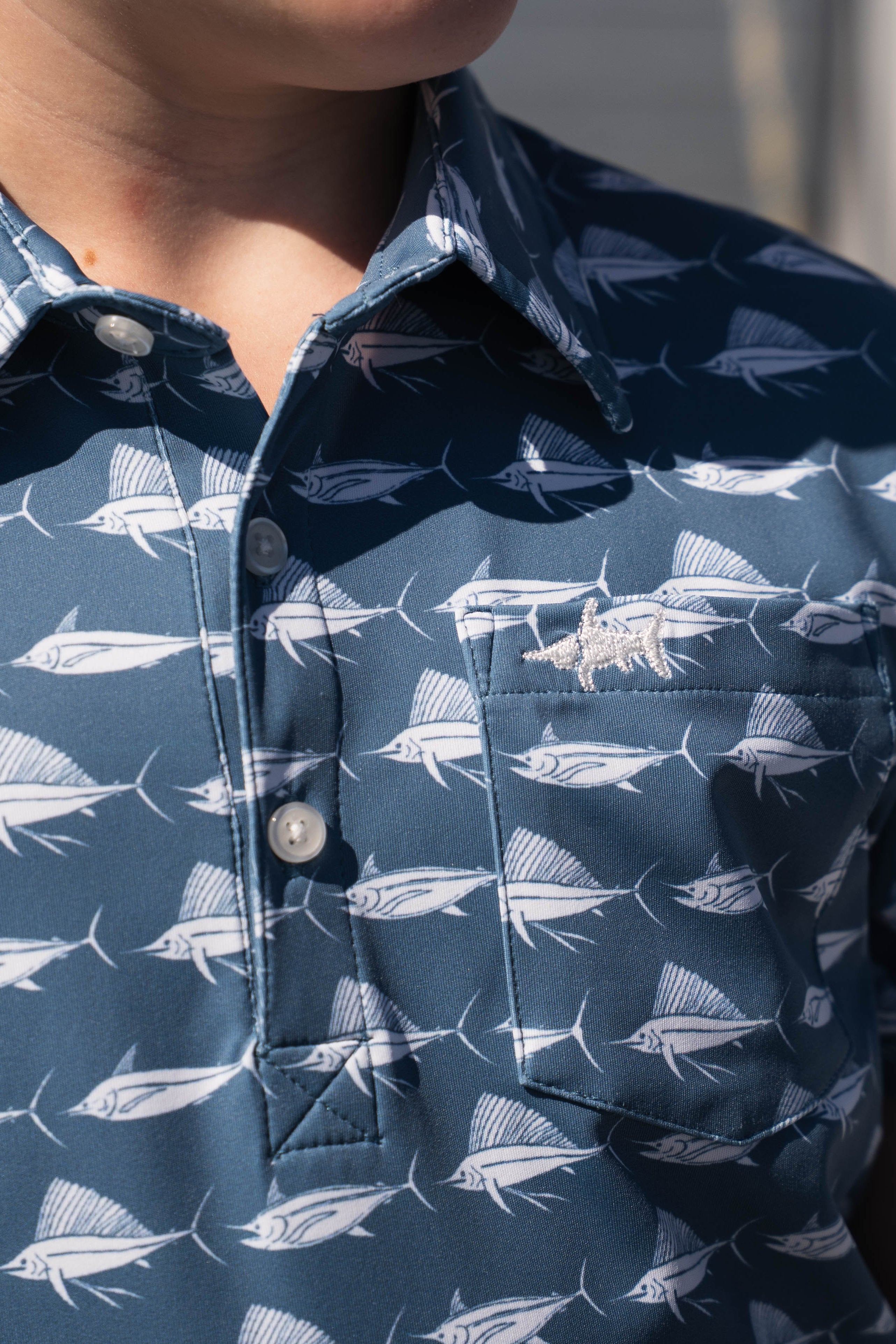 Inshore Performance Polo Navy White Fish