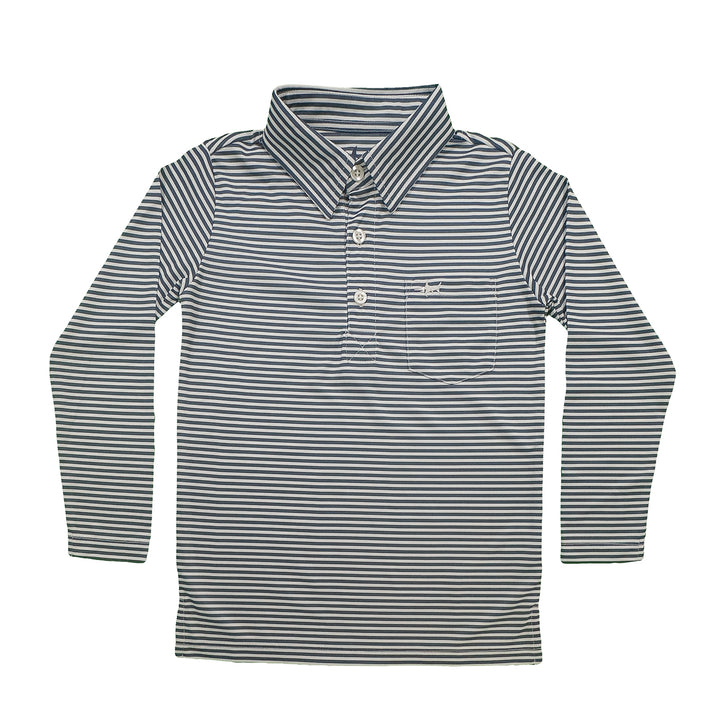 Inshore LS Performance Polo - Navy Stripe